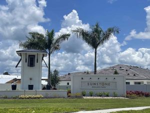 Sunstone Wellen Park entrance sign at gated entrance. This is a new construction mattamy homes community in wellen park near venice florida.