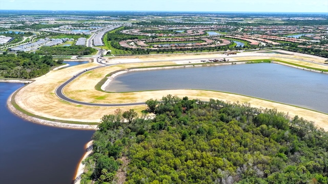 Wellen Park Communities 6 aerial view of large lake and homesites for westlake at wellen park new construction luxury semi and custom home wellen park community